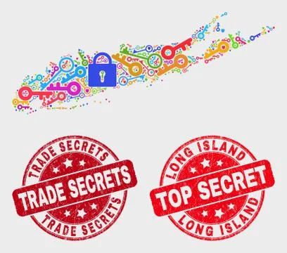 Collage of Secure Long Island Map and Distress Trade Secrets Stamp Stock-Illustration