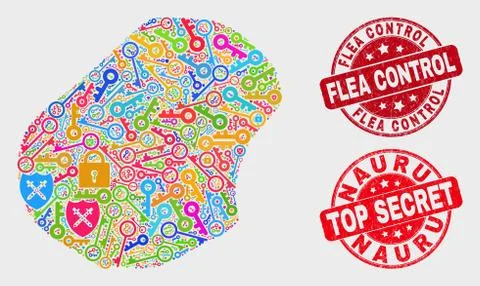 Collage of Secure Nauru Map and Grunge Flea Control Stamp 스톡 일러스트