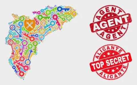 Collage of Security Alicante Province Map and Scratched Agent Seal Stock Illustration