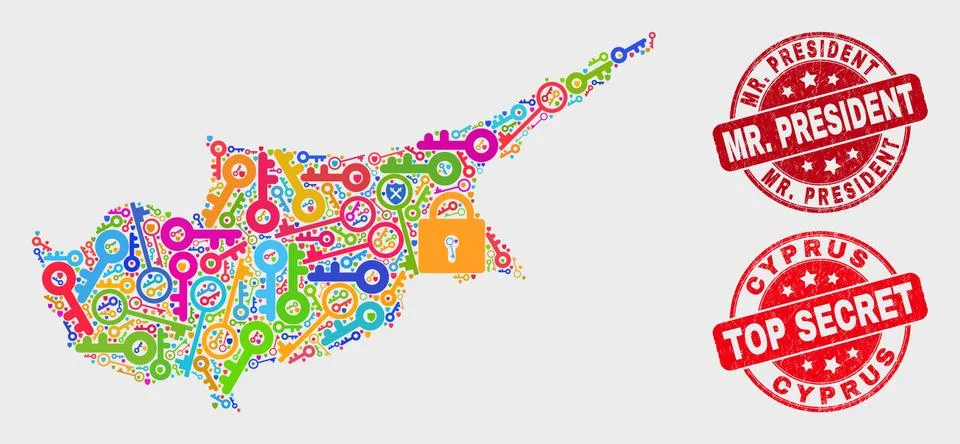 Collage of Security Cyprus Map and Scratched Mr. President Stamp Seal イラスト素材