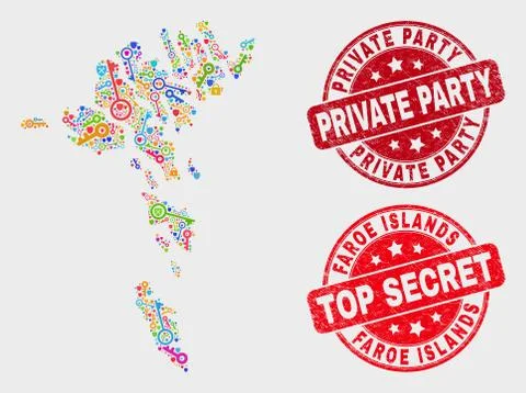 Collage of Security Faroe Islands Map and Distress Private Party Stamp Seal Stock Illustration