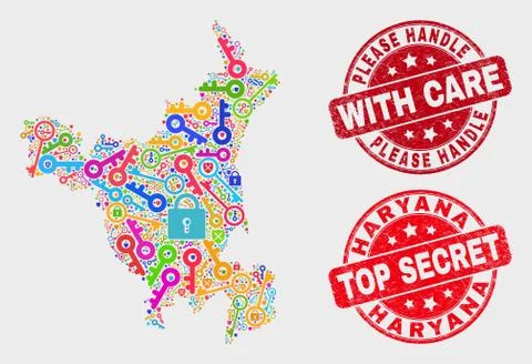Collage of Security Haryana State Map and Grunge Please Handle with Care Stamp Illustration