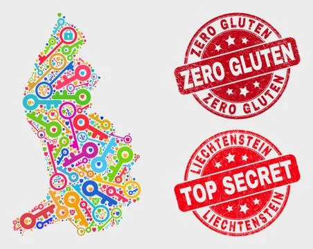 Collage of Security Liechtenstein Map and Grunge Zero Gluten Stamp Illustrazione stock