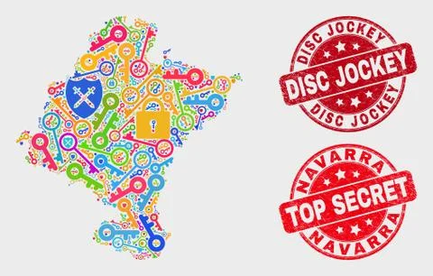 Collage of Security Navarra Province Map and Scratched Disc Jockey Stamp Seal Stockillustratie