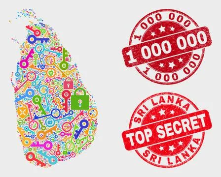 Collage of Security Sri Lanka Map and Distress 1 000 000 Stamp Seal Stock Illustration
