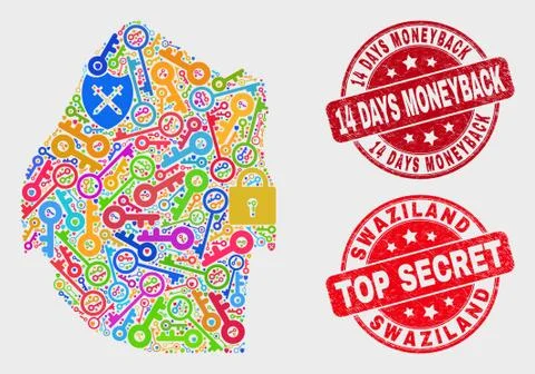 Collage of Security Swaziland Map and Grunge 14 Days Moneyback Watermark Stock Illustration