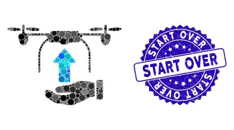 Collage Send Drone Hand Icon with Grunge Start Over Seal Ilustração Stock