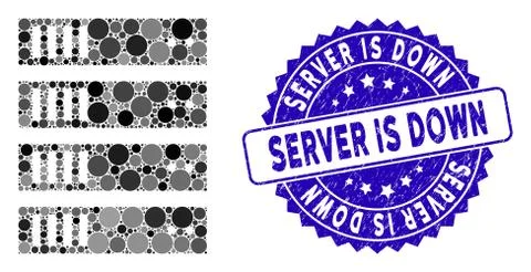 Collage Server Icon with Textured Server Is Down Seal Stock Illustration