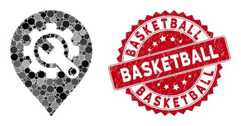 Collage Service Tools Map Marker with Grunge Basketball Stamp Illustrazione stock