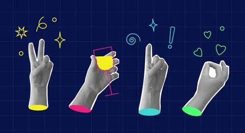 Collage set of aesthetic hand gestures Stock-Illustration