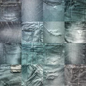 Collage set of jeans background Stock Photos