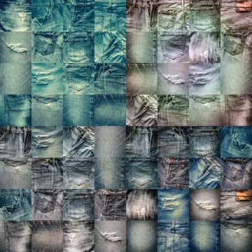 Collage set of jeans background Stock Photos