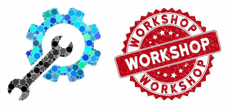 Collage Setup Tools with Grunge Workshop Seal Stock Illustration