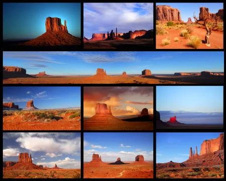 Collage showing different views of monument valley Stock Photos