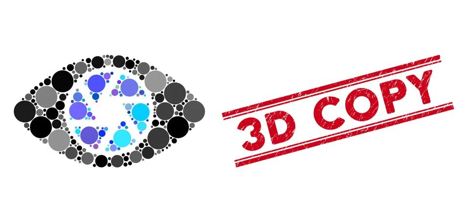 Collage Shutter Eye Icon with Textured 3D Copy Line Seal Stock Illustration