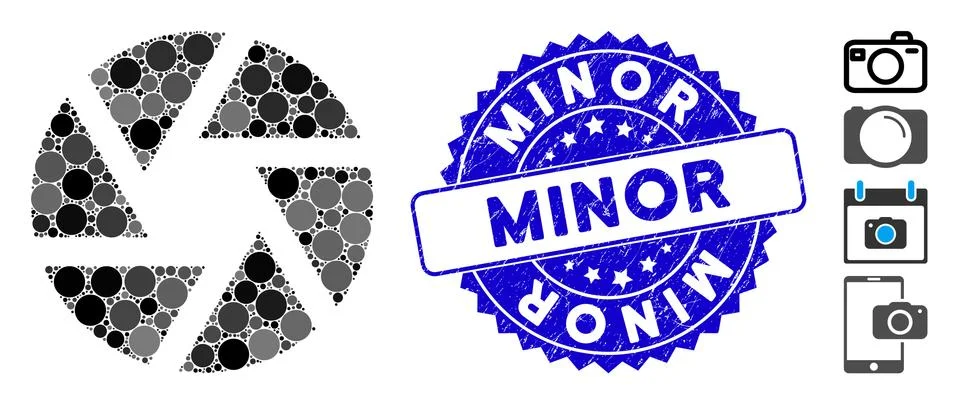 Collage Shutter Icon with Scratched Minor Stamp Illustrazione stock