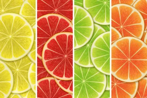 Collage of sliced citruses background Stock Illustration