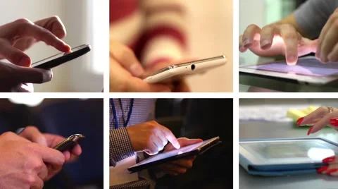 Collage of sliding and typing touch screen of smart phone and tablet computer Stock Footage 46805612