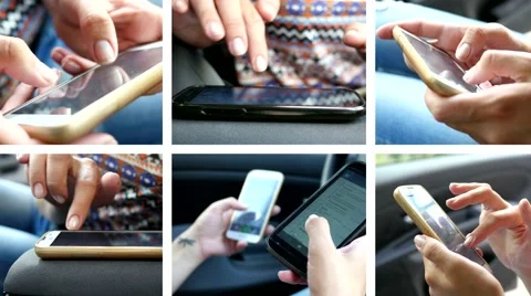 Collage of sliding and typing touch screen of smart phone and tablet computer Stock Footage 51170769