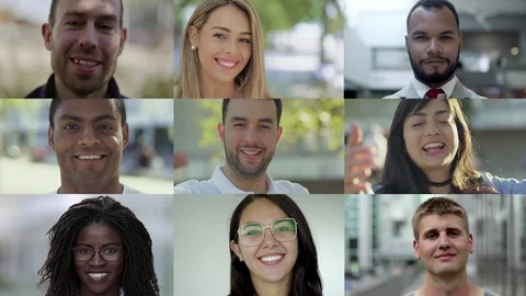Collage of smiling multiethnic citizens posing Video stock 115952187