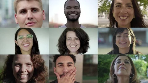 Collage of smiling multiethnic men and women Stock Footage 114566553