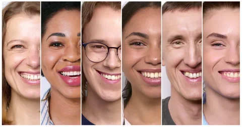 Collage of smiling multiethnic people. Close-up portraits of happy men and women Stock Footage 204145768