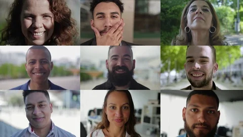 Collage of smiling multiethnic people looking at camera Stock-Footage 114277847