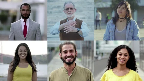 Collage of smiling multiethnic people looking at camera Stock-Footage 115929628