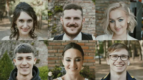 Collage Smiling portrait of beautiful young people looking at camera. Stock Footage 155132216