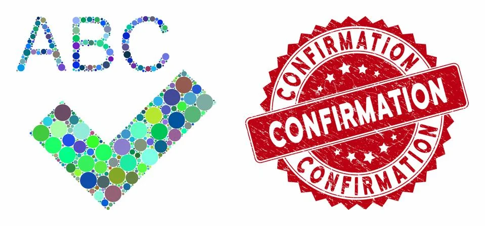 Collage Spell Checking with Distress Confirmation Seal Illustrazione stock