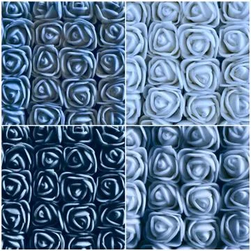 Collage of squares with a pattern of blue abstract roses. Stock Photos