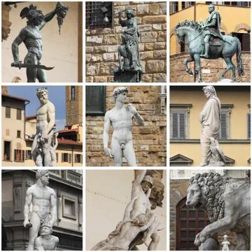 Collage of statues in Florence Stock Photos
