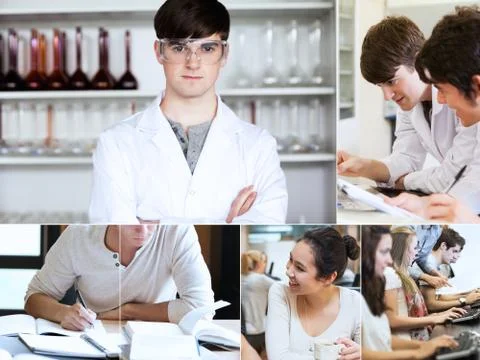 Collage of students during their lectures Foto stock