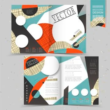 Collage style half-fold template design Stock Illustration