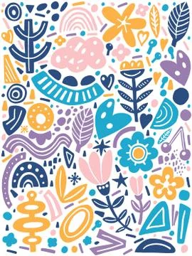 Collage style pattern with abstract and organic shapes in pastel color on white Stock Illustration
