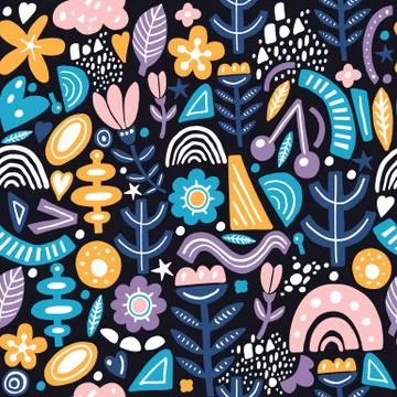 Collage style seamless pattern with abstract and organic shapes in pastel color Stock Illustration