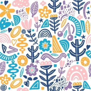 Collage style seamless repeat pattern with abstract and organic shapes in pastel Illustrazione stock