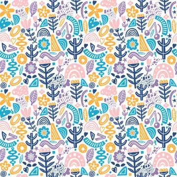 Collage style seamless repeat pattern with abstract and organic shapes in pastel Stock Illustration