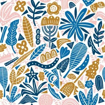 Collage style seamless repeat pattern with abstract and organic shapes in pastel Stock Illustration