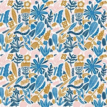 Collage style seamless repeat pattern with abstract and organic shapes in pastel Illustrazione stock