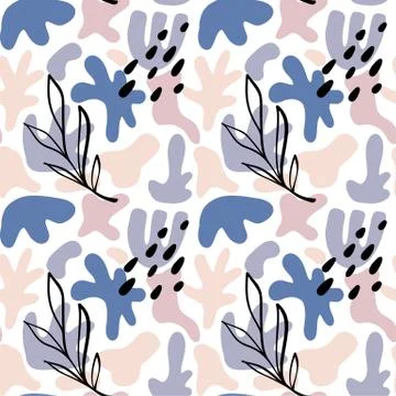 Collage style seamless repeat pattern with abstract and organic shapes in pastel Stock Illustration