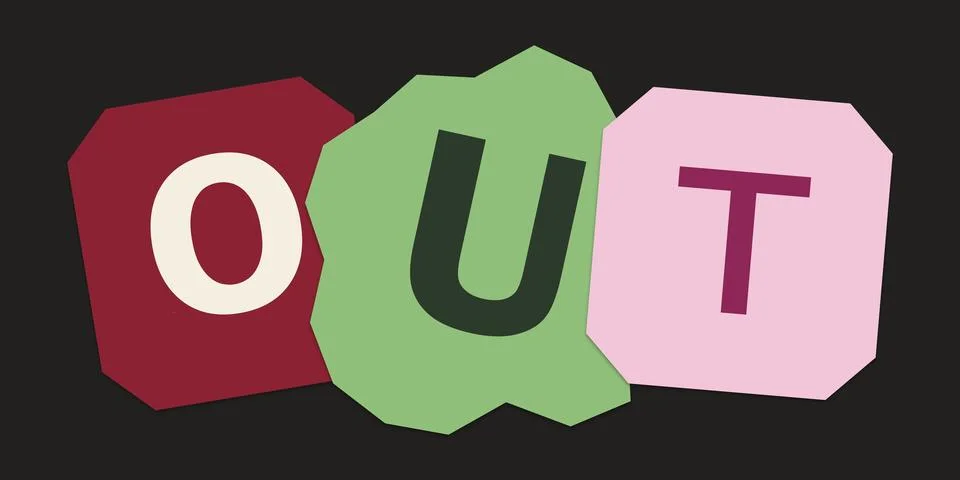Collage style text out word on dark background Stock Illustration