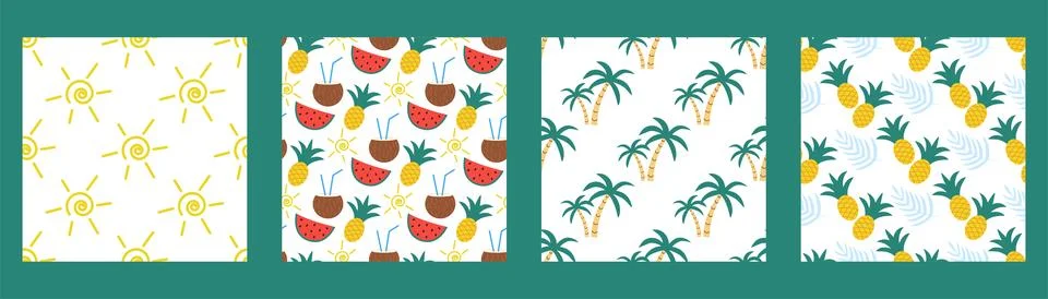 Collage summer seamless pattern set Stock Illustration