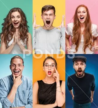 The collage of surprised people Stock Photos