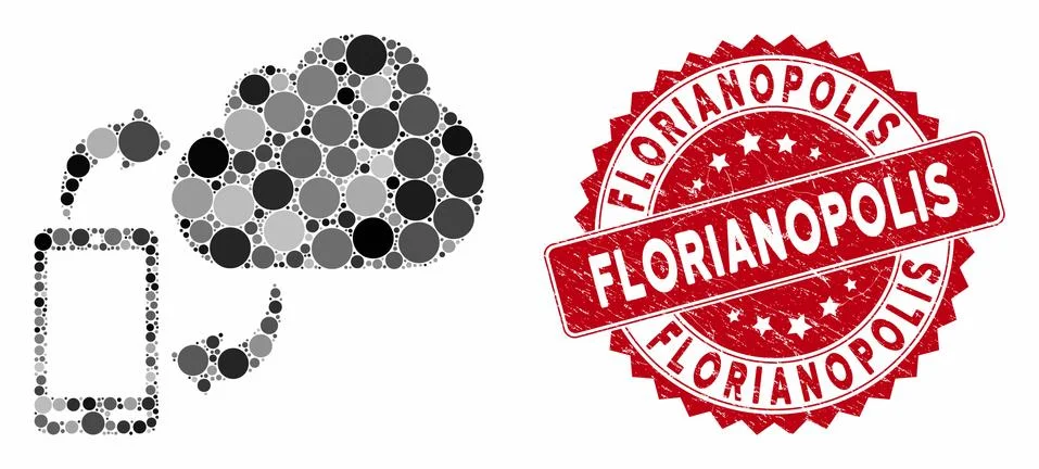 Collage Sync Phone-Cloud with Textured Florianopolis Stamp Illustrazione stock