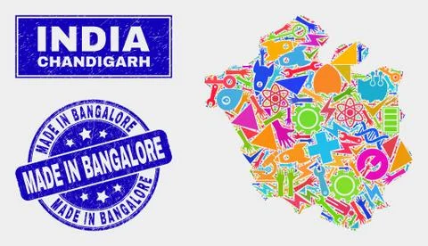 Collage Technology Chandigarh City Map and Distress Made in Bangalore Seal Stock Illustration