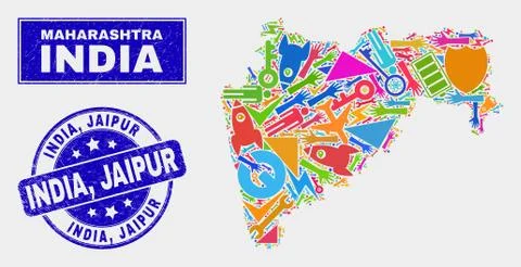 Collage Technology Maharashtra State Map and Scratched India, Jaipur Stamp Illustrazione stock
