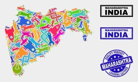 Collage of Technology Maharashtra State Map and Quality Product Stamp Seal Stock Illustration