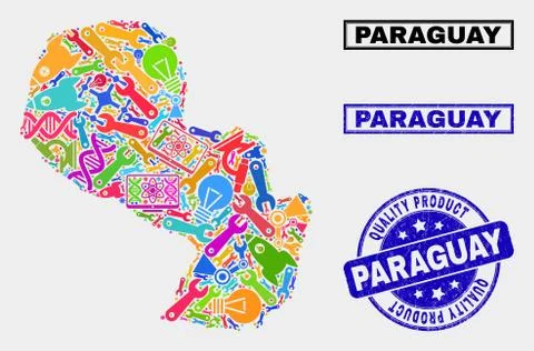 Collage of Technology Paraguay Map and Quality Product Stamp イラスト素材