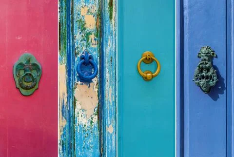 Collage texture of wooden doors in Malta Stock Photos